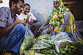Qat-Verkäufer auf einem Markt außerhalb der Altstadt von Harar im Osten Äthiopiens; Harar, Äthiopien