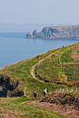 Zwei Wanderer zwischen Marloes und Martin's Haven auf dem Küstenpfad von Pembrokeshire; Wales.