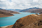 Landscape Of Yangzhuo Yongcuo Lake Near To Lhasa, Tibetan Friendship Highway; Tibet, China