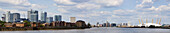 Panorama View Of The River Thames, Canary Wharf And The O2 Arena; London, England