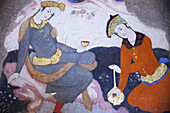 Miniatur-Wandmalerei, Haupthalle, Chehel Sotun Palast; Isfahan, Iran.