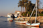 Feluken auf dem Nil, vor dem Sheraton Hotel; Luxor, Ägypten