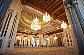 Chandeliers And Dome, Sultan Qaboos Grand Mosque; Muscat, Oman