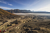 People On The Staircase To The Rim Of The Crater Of Mount Bromo, Bromo Tengger Semeru National Park, East Java, Indonesia