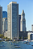 Boston Skyline As Seen From The Bay, Custom House Tower Is On The Right; Boston, Massachusetts, United States Of America