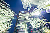 Long Exposure Of Lights And The Unicredit Tower In The Finance District; Milan, Lombardy, Italy