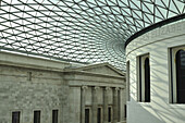 British Museum, Queen Elizabeth Ii Great Court And Glass Roof Plus Reading Room; London, England