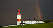 Rainbow And A Red And White Lighthouse; South Shields, Tyne And Wear, England