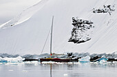 Segelboot bei Port Lockroy, Antarktische Halbinsel; Antarktis