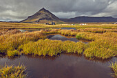 Lake and mountain landscape at Arnastapi, Snaefellsnes, Iceland; Arnastapi, Iceland