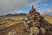 Cairn built on the Berserkjahraun lava field, near Grundarfjordur, on the west coast of Iceland; Iceland