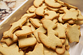 Close up sugar cookies in animal and heart-shapes