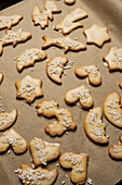 Still life sprinkled sugar cookies on cookie sheet