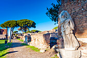 The statue of Victory on the rear of the Temple of Rome and Augustus, Ostia Antica archaeological site, Ostia, Rome province, Latium (Lazio), Italy, Europe