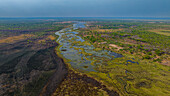 Aerial of the Mundolola lagoon, Moxico, Angola, Africa