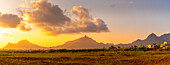 View of Long Mountains at sunset near Beau Bois, Mauritius, Indian Ocean, Africa