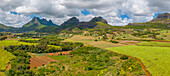 Aerial view of Long Mountain and fields at Long Mountain, Mauritius, Indian Ocean, Africa