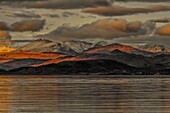 View across the Duddon Estuary towards the distant Scafell mountain range and the Lake District taken from Sandscale Haws Nature Reserve, Cumbria, England, United Kingdom, Europe