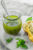 Fresh homemade Basil Oil with garlic bread