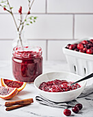 Cranberry sauce in a white bowl