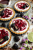 Mini cheesecake blackberry lime tartlet
