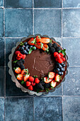 Homemade chocolate cake with fresh berries