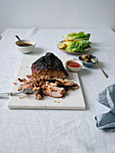 Dinner with pulled pork, potatoes and salad