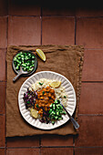 Cous cous bowl on a tiled background