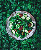 Summer salad with a spinach background