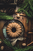 Christmas bundt cake on a wooden table