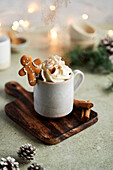 Hot Chocolate with Whipped Cream Gingerbread and Cinnamon
