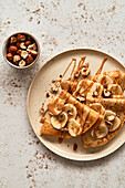 Banana, peanut butter and hazelnut crepes