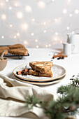 Apple scones in a Christmassy and festive setting with Christmas lights