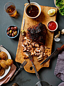 Dinner with pulled pork, potatoes and salad