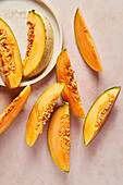 Cantaloupe Melon Slices on Plates