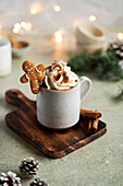 Hot Chocolate with Whipped Cream Gingerbread and Cinnamon