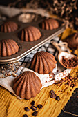 Homemade moka madeleine coffee cake in a baking tray