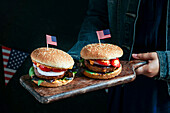 Beef burger with American flag, for the Independence Day of the USA