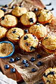 Blaubeer-Muffins auf Pergamentpapier
