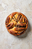 Fresh chocolate and walnut strudel bread