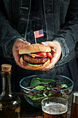 Beef burger with American flag, for the Independence Day of the USA