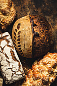 Fresh homemade rustic bread in a kitchen