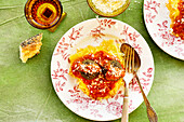 Spaghetti squash with homemade marinara and lentil meatballs