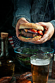 Beef burger with American flag, for the Independence Day of the USA
