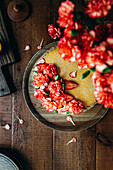 Peach pie dessert on a wooden table