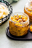 Indian mango chutney in a jar