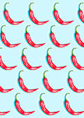 Chilli pepper pattern on a blue background