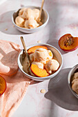 Nectarine Frozen Yogurt in three bowls