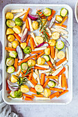 Sheet cake with Christmas vegetables before baking