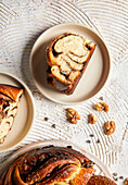 Fresh chocolate and walnut swirl bread